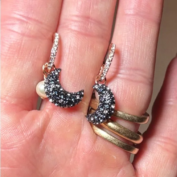 Swarovski Navy and Gold Crescent Earrings - Picture 8 of 10